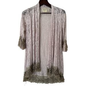 Gimmicks by BKE Fringe Boho‎ Open Front Cardigan Size Medium